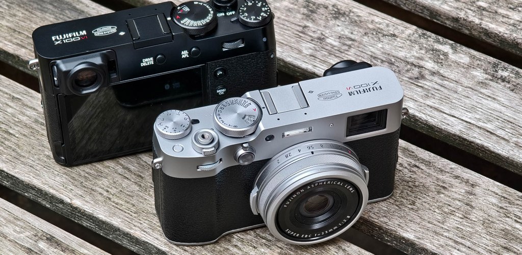 The Fujifilm X100 VI in silver or black.