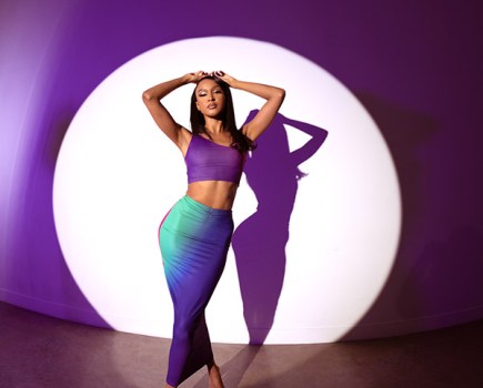 purple background fashion portrait photography