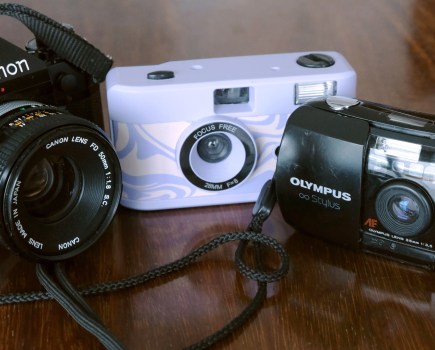 From left to right: Canon A-1, Urban Outfitters camera, and Olympus Mju I. Image credit: Isabella Ruffatti