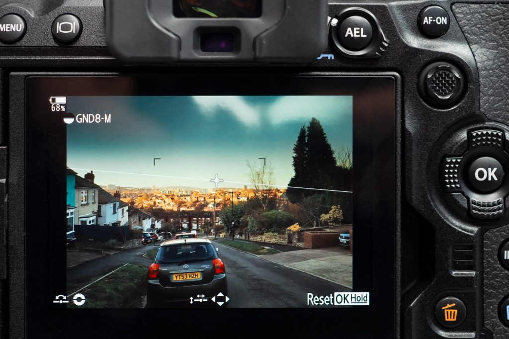 Live Grad ND can’t be used at the same time as the LiveND feature. Like LiveND, the camera takes multiple exposures and combines them in-camera.